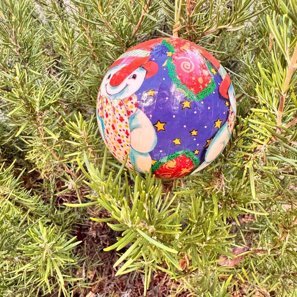 80s Handcrafted Christmas Ornament Snowman Holiday Festive Winter Scene Ball - Picture 1 of 5